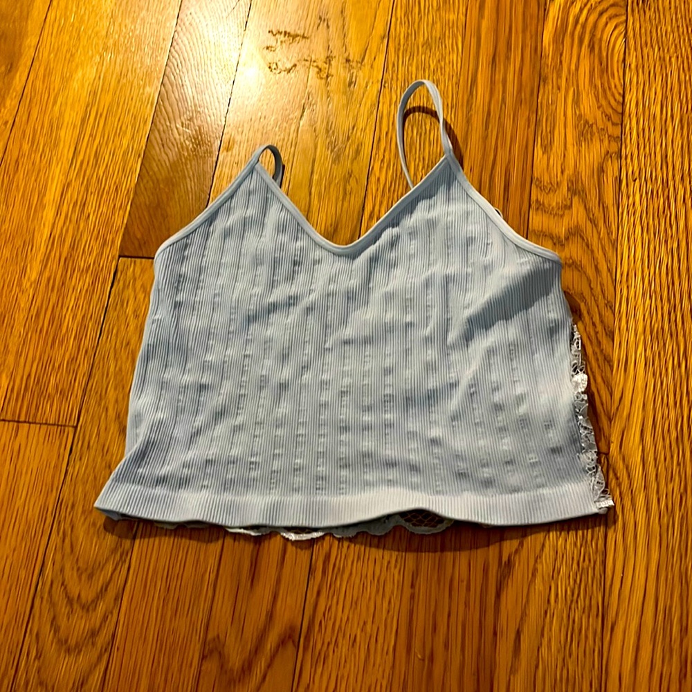 Boutique laced back tank top in powder blue